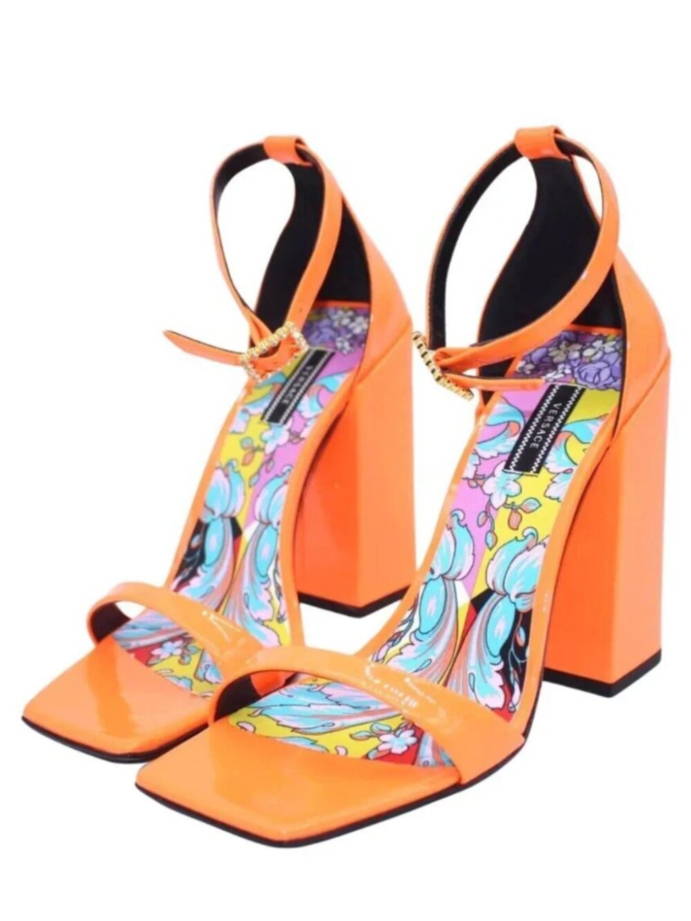 VERSACE Fluo Patent Leather Sandals Orange Size 37 EU / 7 US